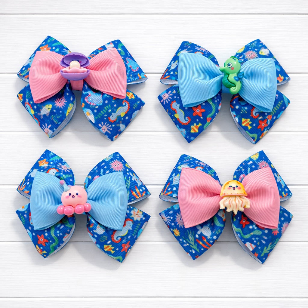 Clam Pattern Grosgrain Bow