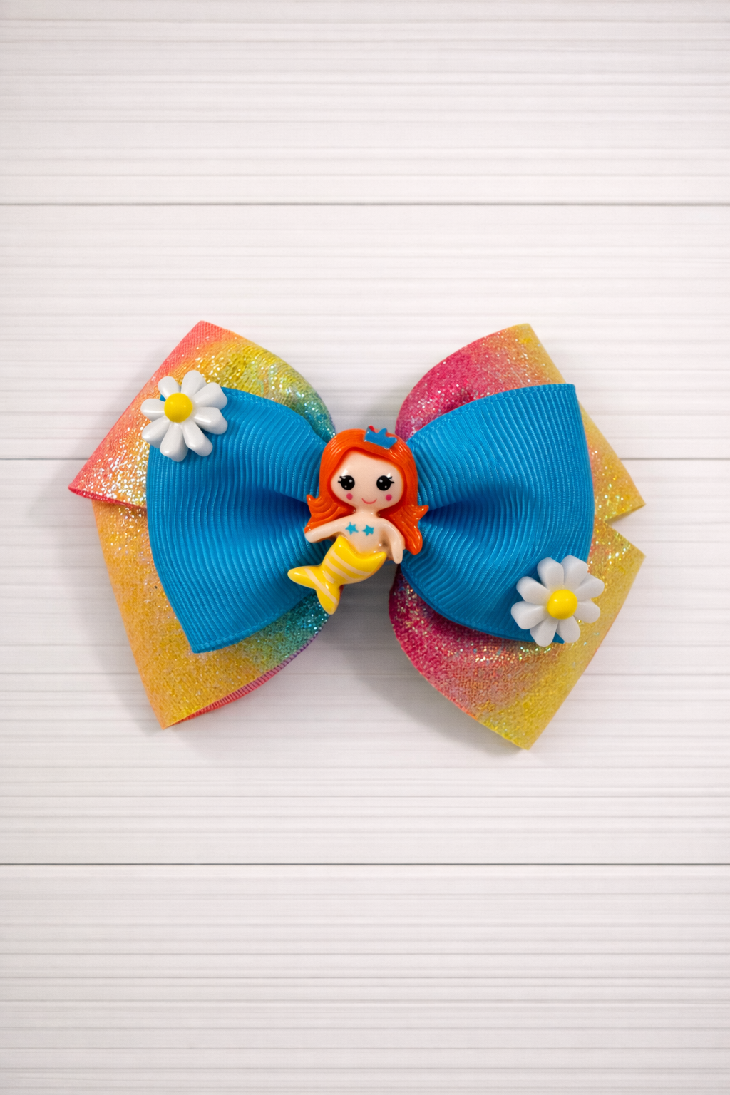 Blue Glitter Mermaid Grosgrain Bow