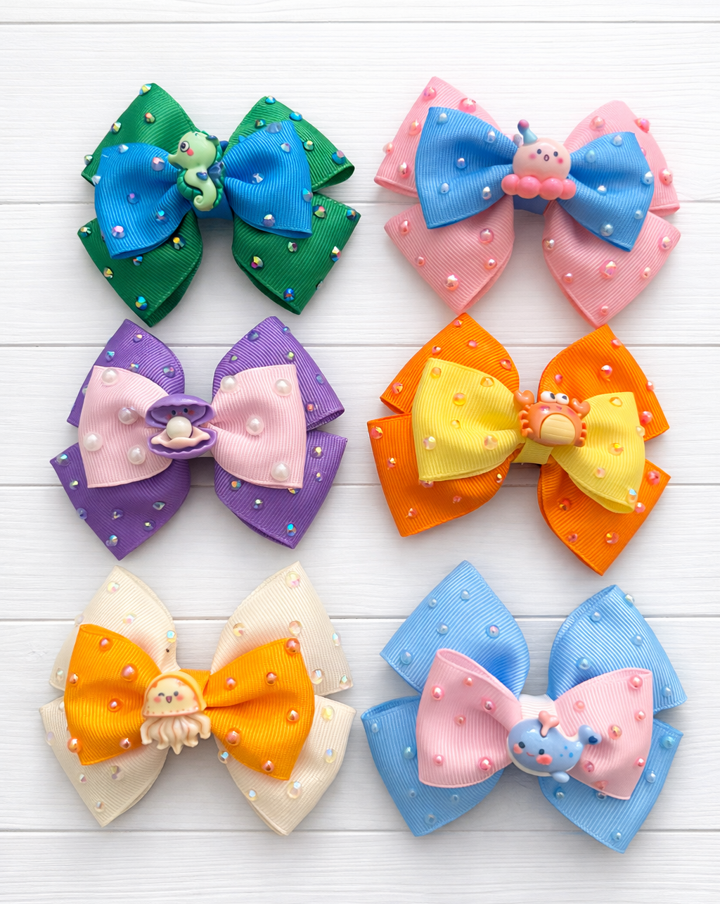 Crab Sparkle Grosgrain Bow