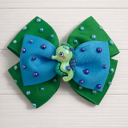 Seahorse Sparkle Grosgrain Bow