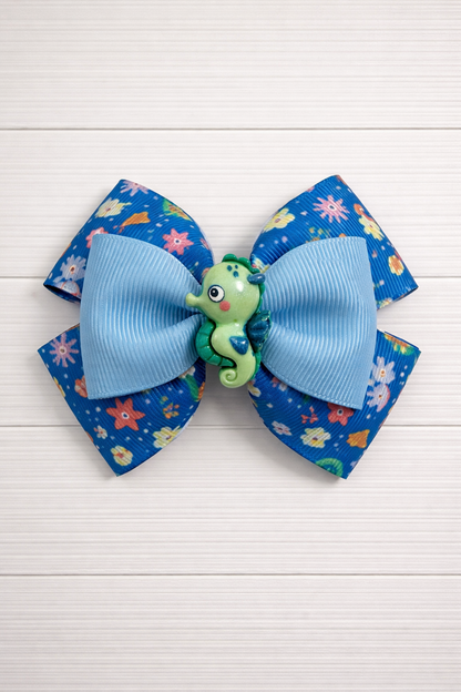 Seahorse Pattern Grosgrain Bow