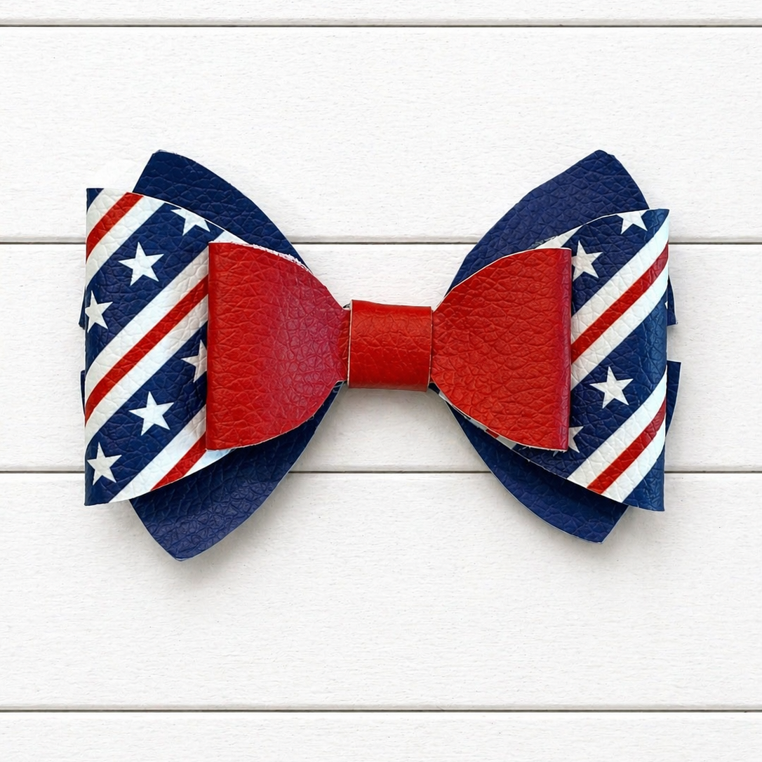 Bow tie with American flag design on a white wooden background
